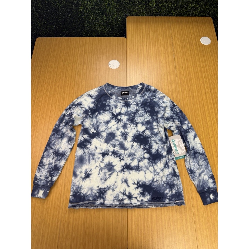 Hooey Women Sz Small Navy Blue White Long Sleeve Pullover Tie Dye Shirt